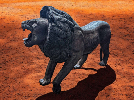 Hand-Carved 67" Ironwood Lion Sculpture