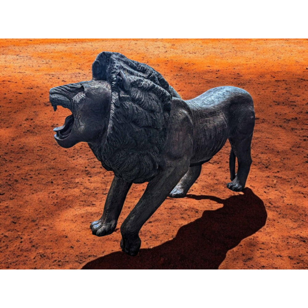Hand-Carved 67" Ironwood Lion Carving
