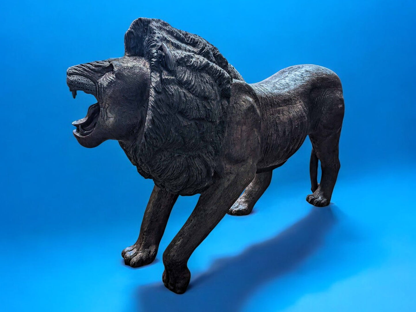 Hand-Carved 67" Ironwood Lion Sculpture