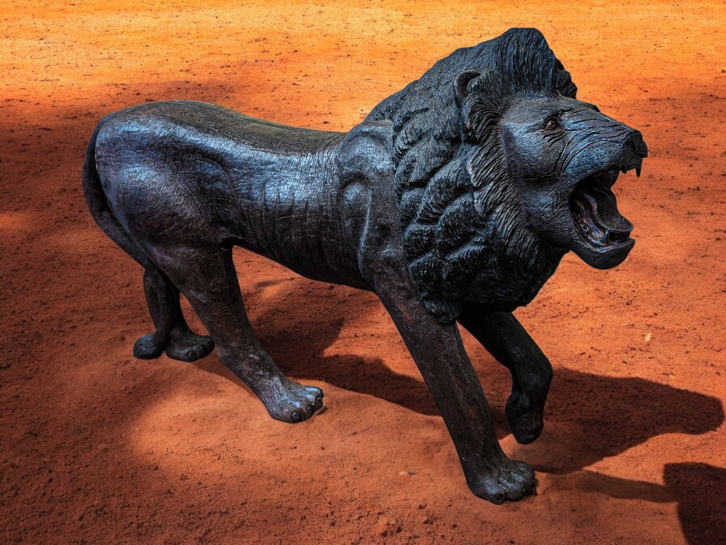 Hand-Carved 67" Ironwood Lion Sculpture