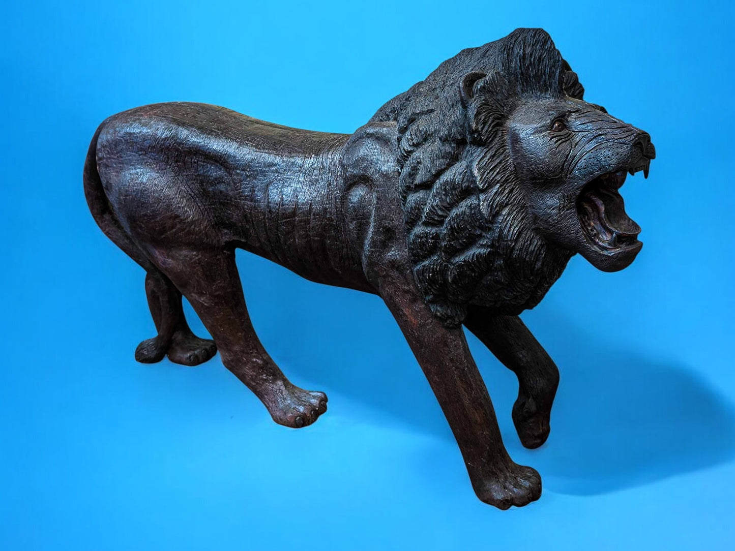 Hand-Carved 67" Ironwood Lion Sculpture