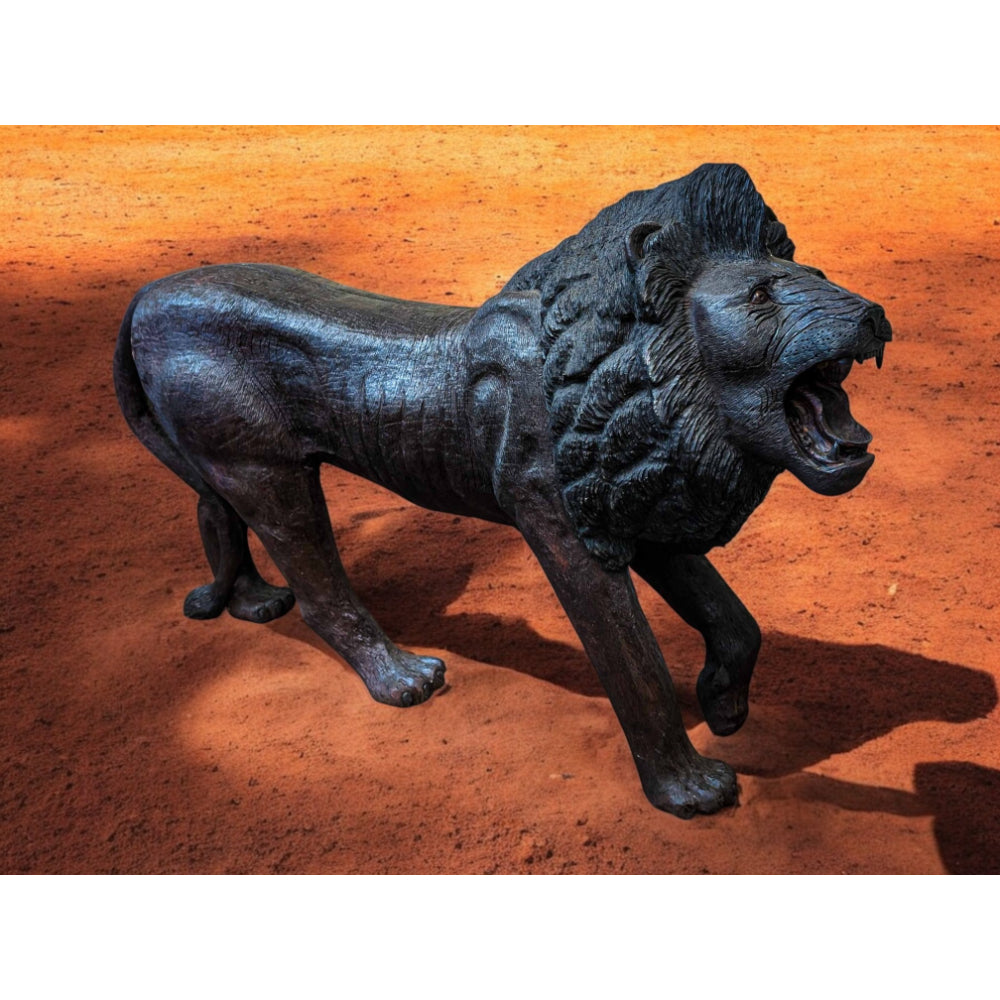 Hand-Carved 67" Ironwood Lion Carving