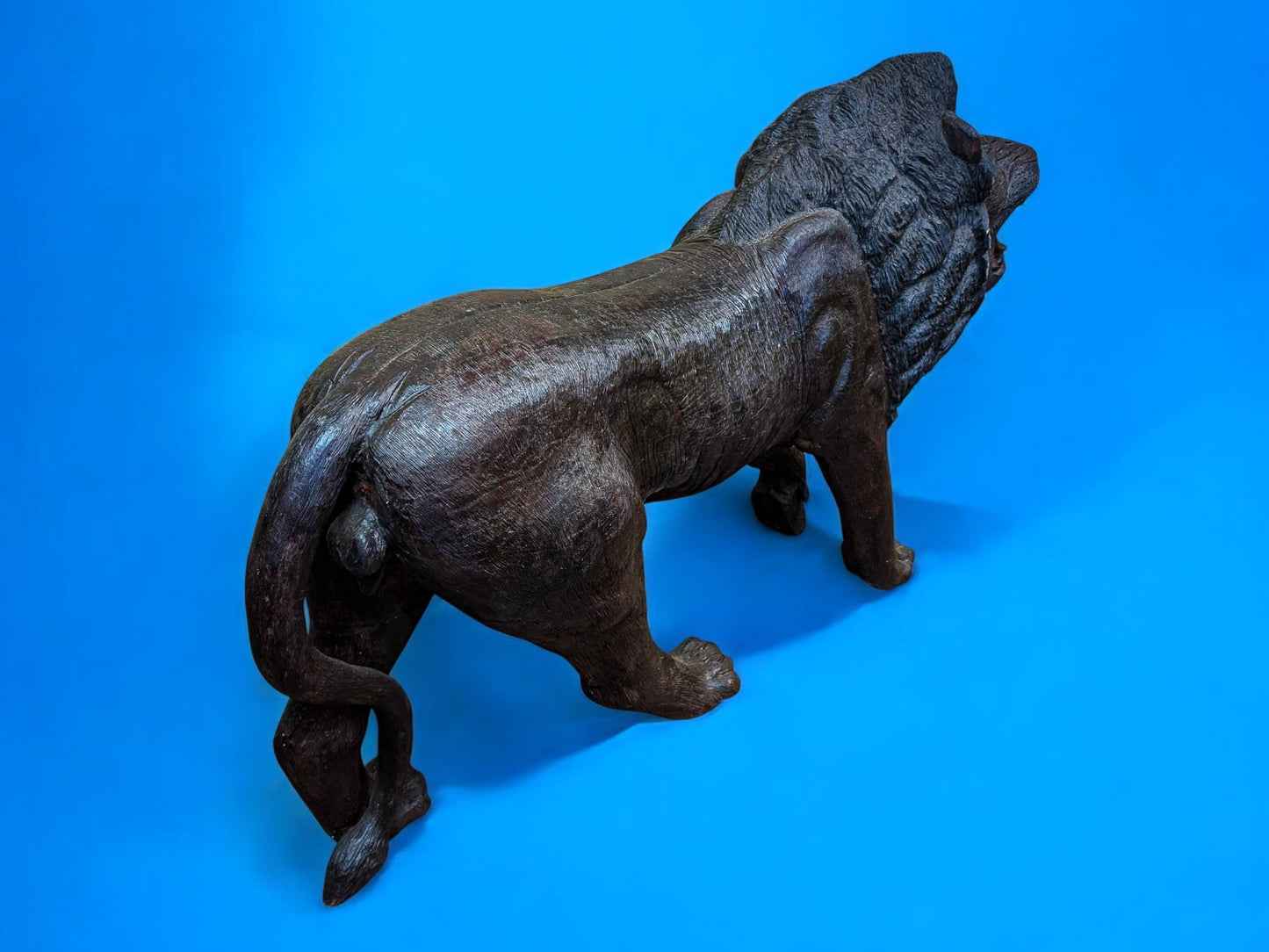 Hand-Carved 67" Ironwood Lion Sculpture