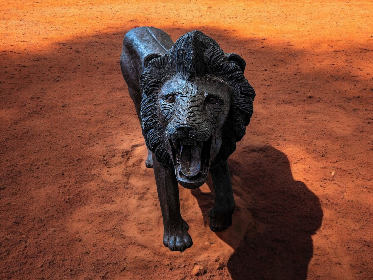 Hand-Carved 67" Ironwood Lion Sculpture