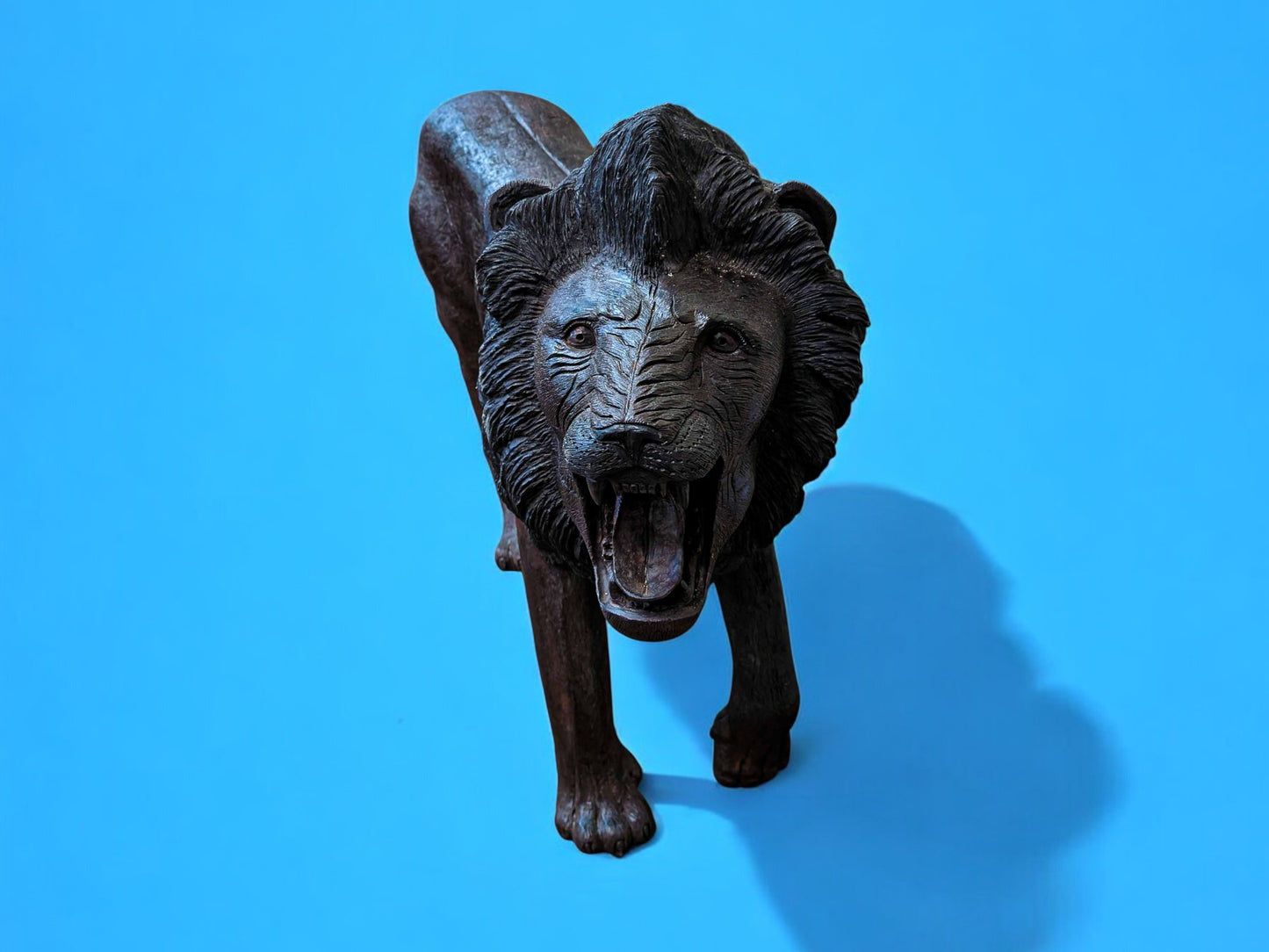 Hand-Carved 67" Ironwood Lion Sculpture