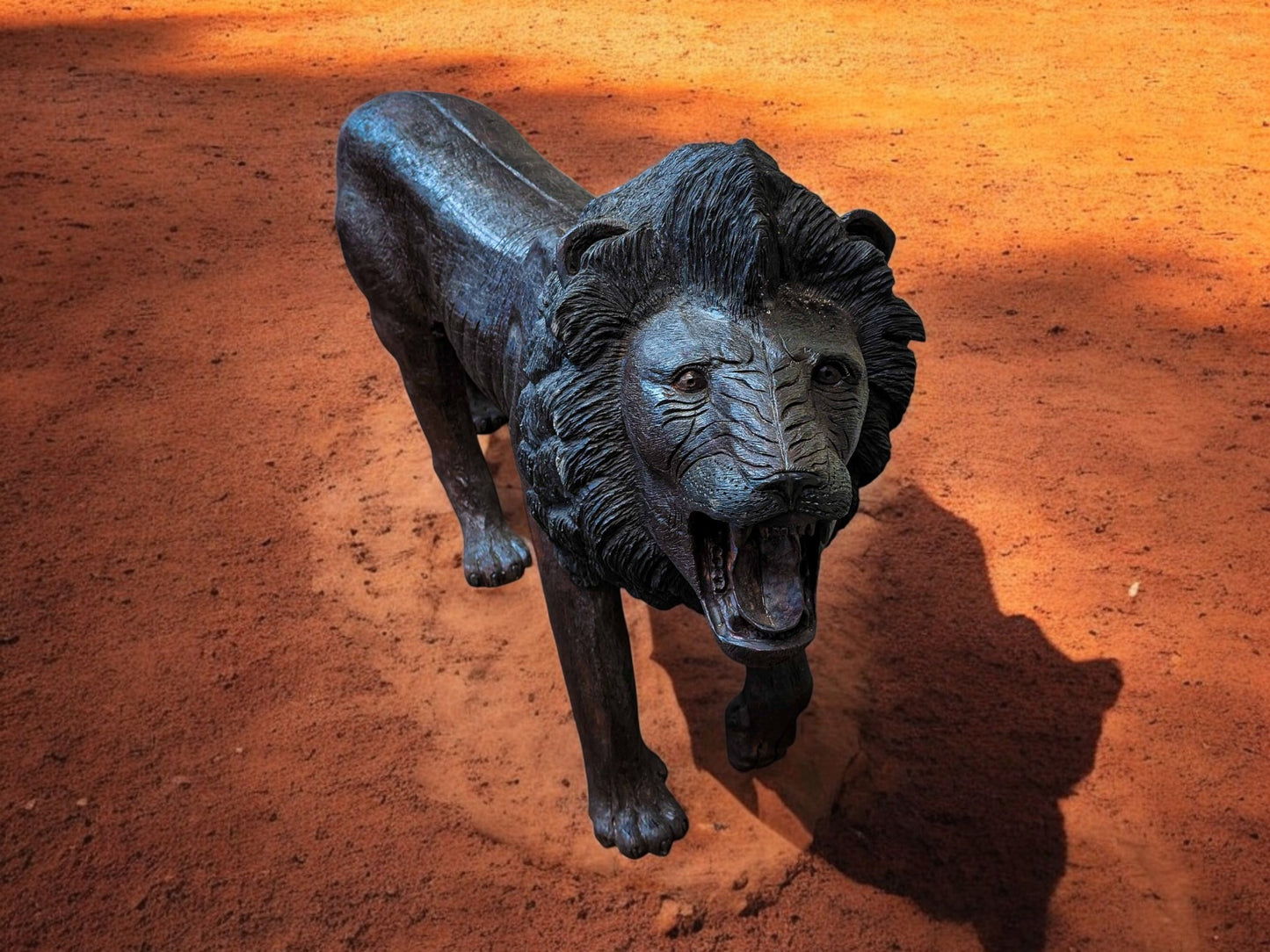 Hand-Carved 67" Ironwood Lion Sculpture