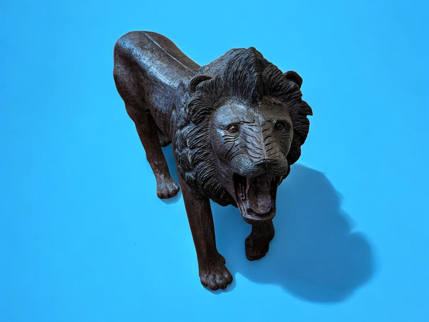 Hand-Carved 67" Ironwood Lion Sculpture