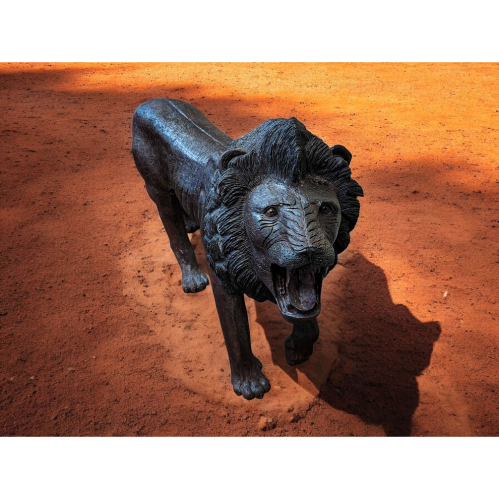 Hand-Carved 67" Ironwood Lion Carving