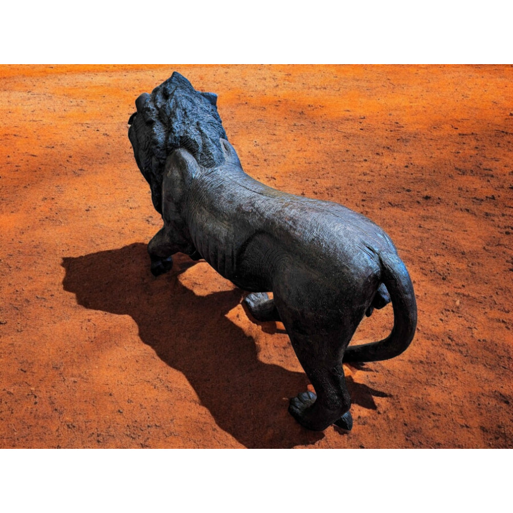 Hand-Carved 67" Ironwood Lion Carving