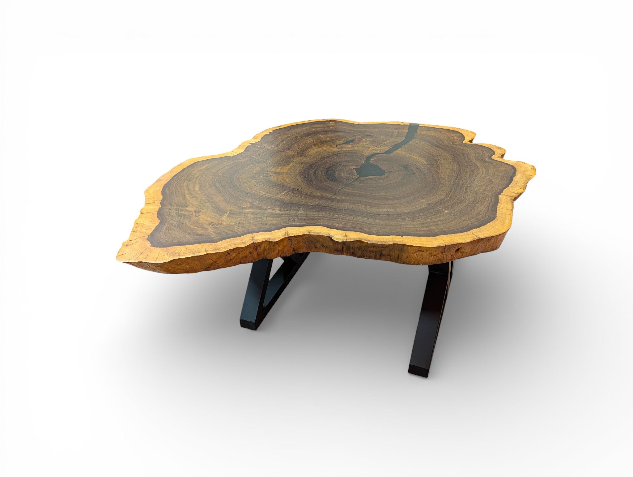 Grand Leadwood Live Edge Coffee Table (43.31" x 33.86" x 3.35") with Modern X-Legs