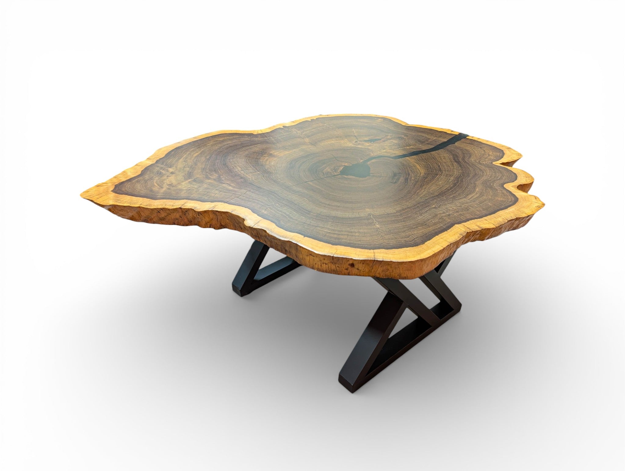 Grand Leadwood Live Edge Coffee Table (43.31" x 33.86" x 3.35") with Modern X-Legs