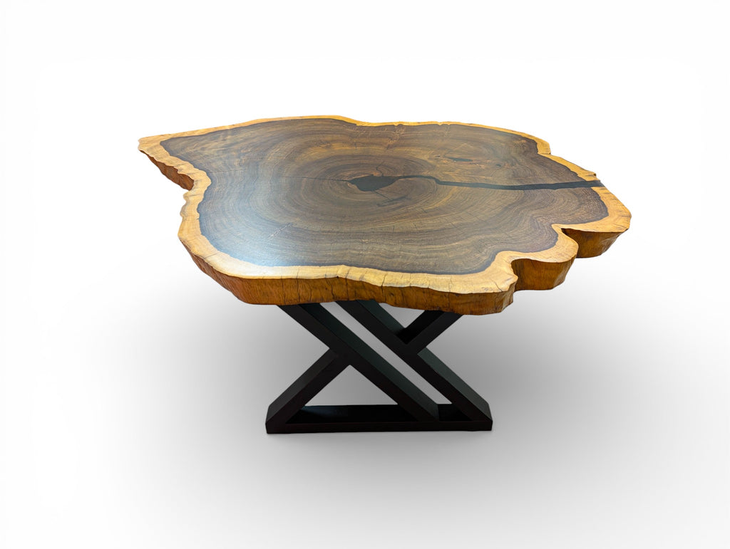 Grand Leadwood Live Edge Coffee Table (43.31" x 33.86" x 3.35") with Modern X-Legs