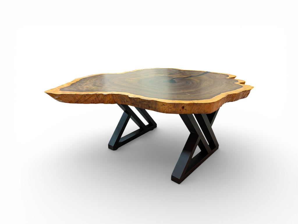 Grand Leadwood Live Edge Coffee Table (43.31" x 33.86" x 3.35") with Modern X-Legs