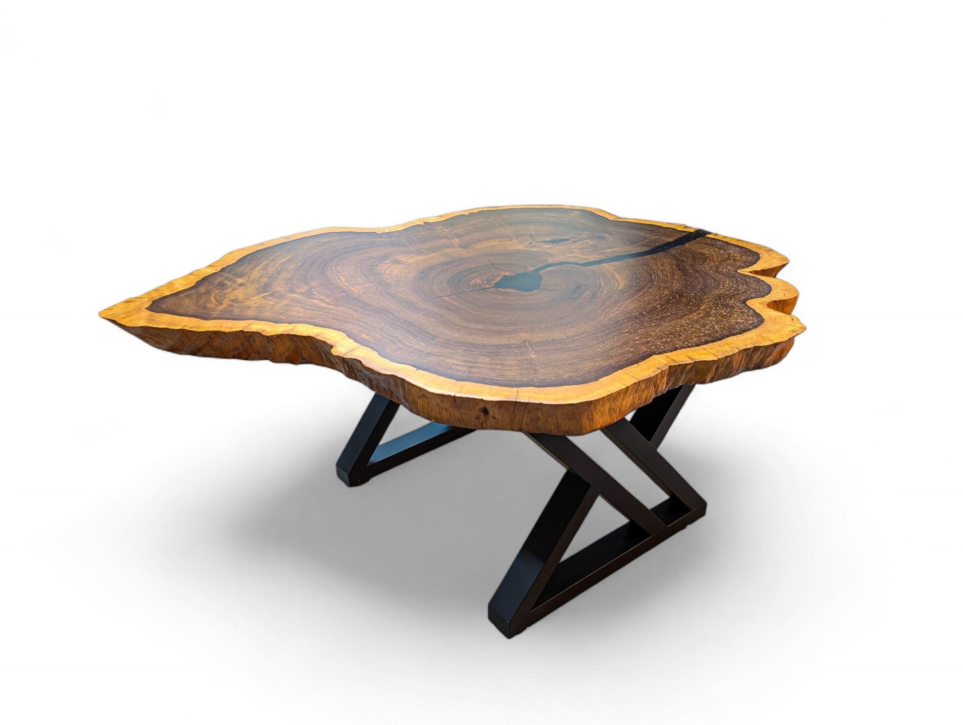 Wooden coffee table with a natural, rustic design on a white background