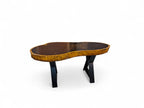 Wooden coffee table with a dark brown finish on a white background