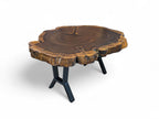 Wooden table with a natural, rustic design on a white background