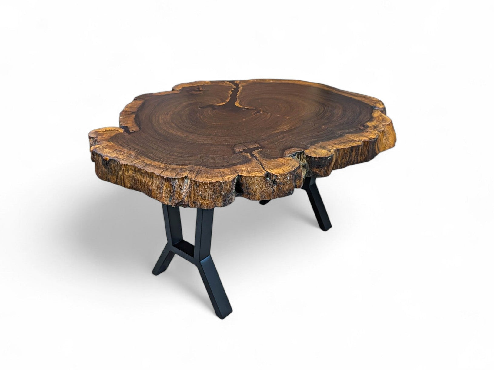 Wooden table with a natural, rustic design on a white background