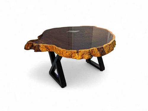 Enduring Leadwood Live Edge Coffee Table (33.07" x 31.50" x 3.54") with Modern X-Base