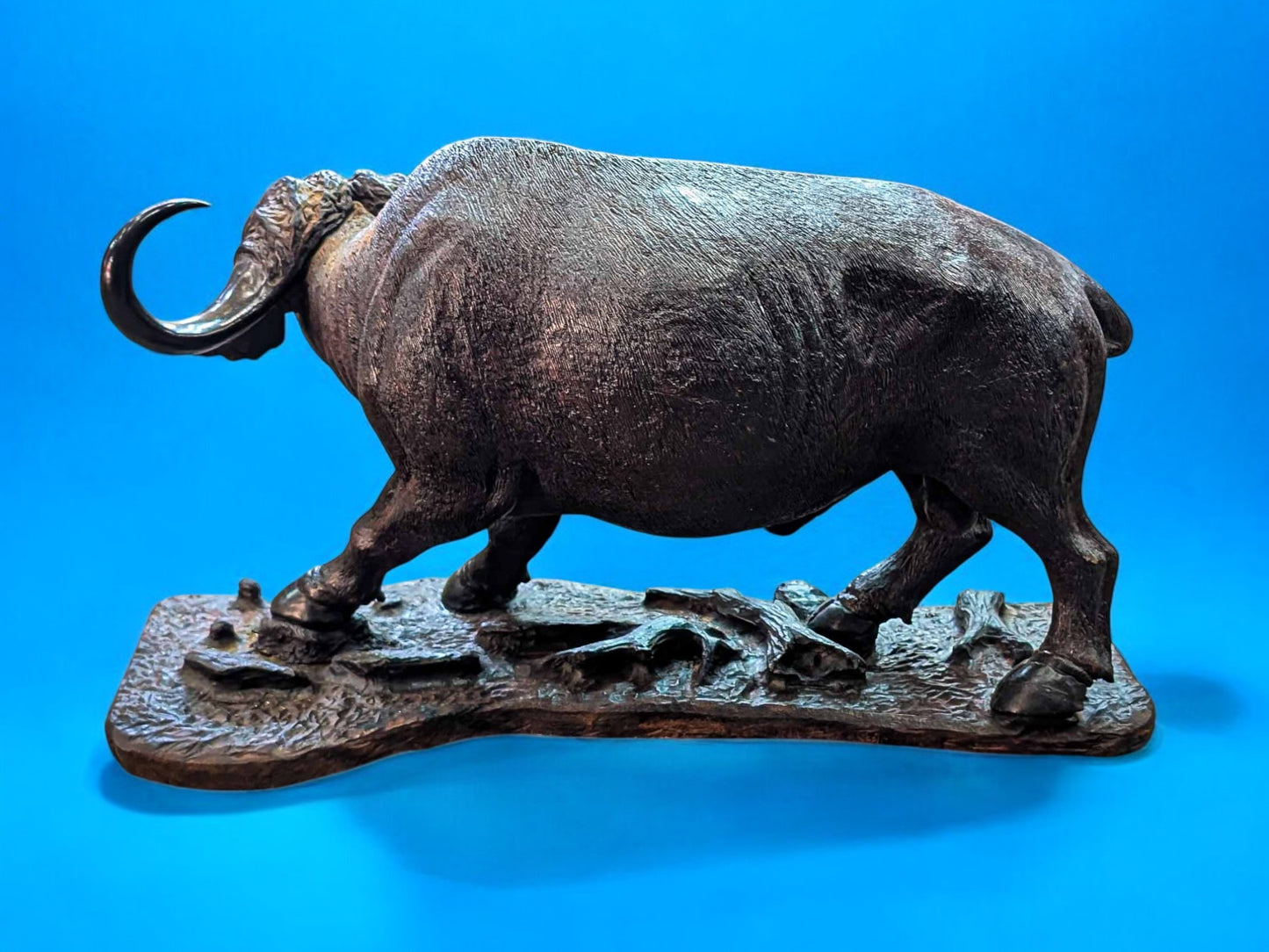 Hand-Carved Ironwood Buffalo Sculpture