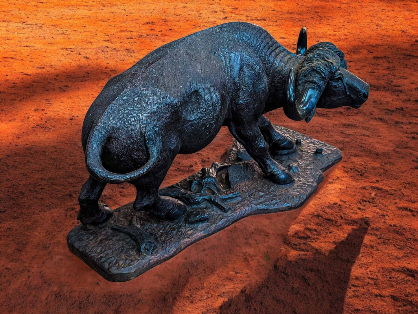 Hand-Carved Ironwood Buffalo Sculpture