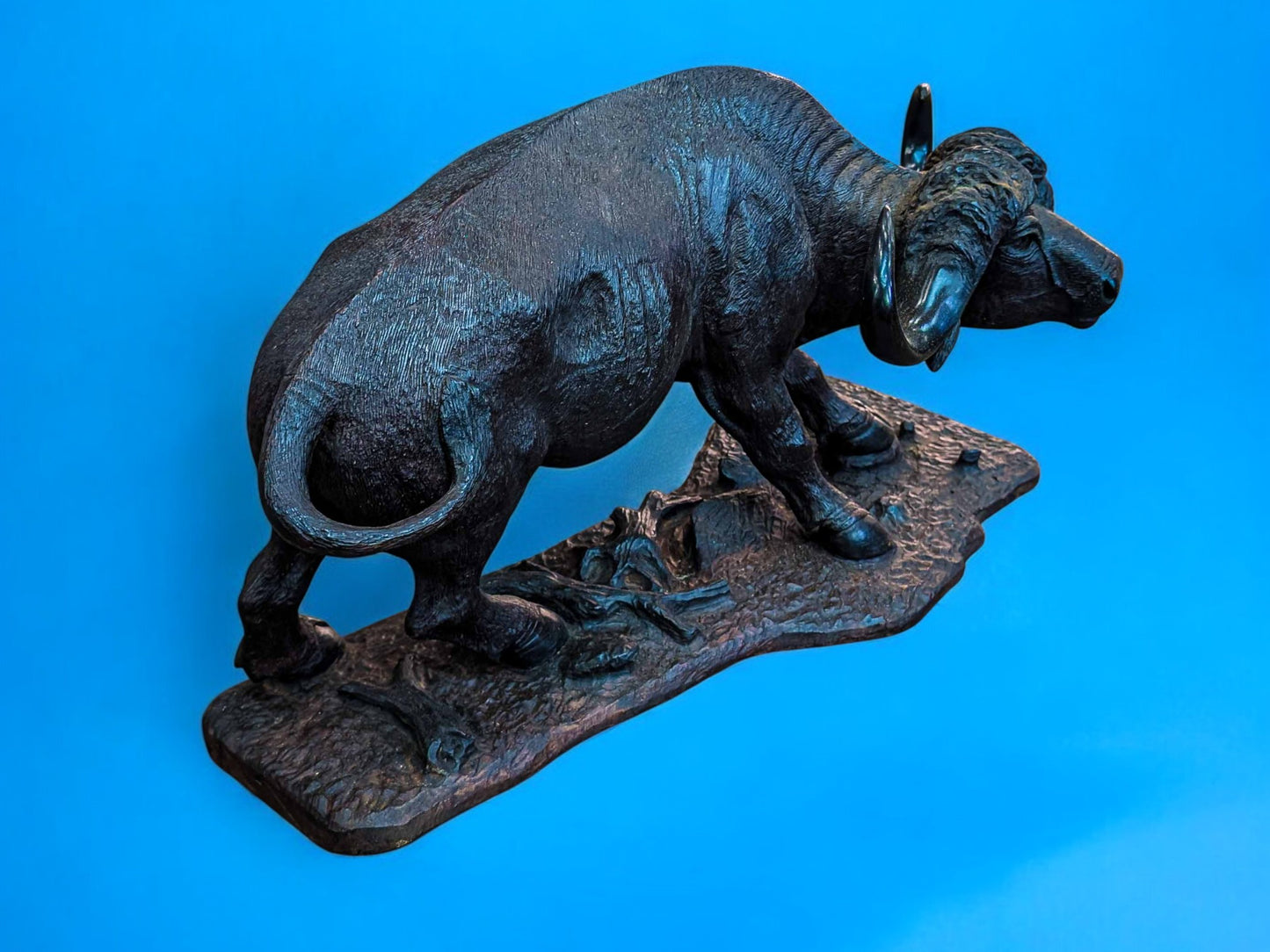 Hand-Carved Ironwood Buffalo Sculpture