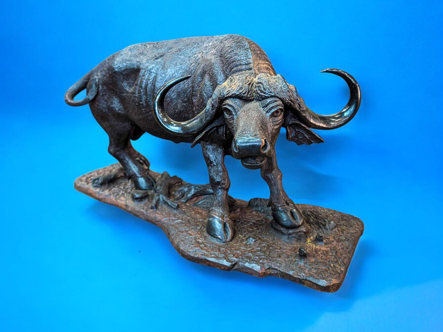 Hand-Carved Ironwood Buffalo Sculpture