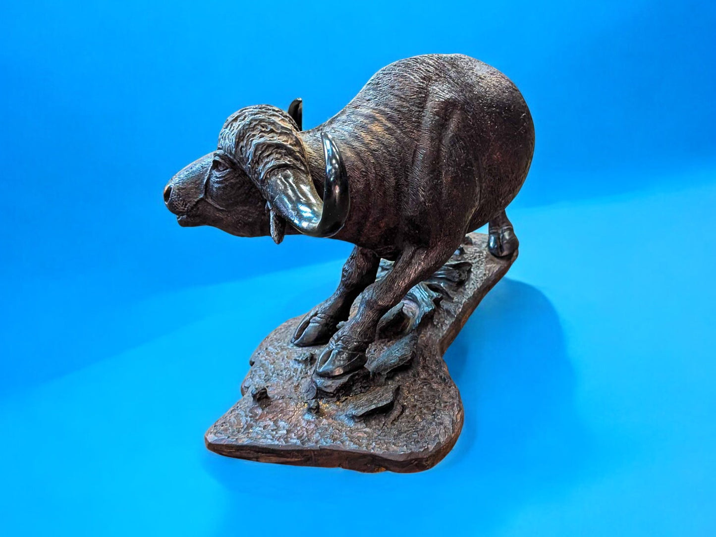 Hand-Carved Ironwood Buffalo Sculpture