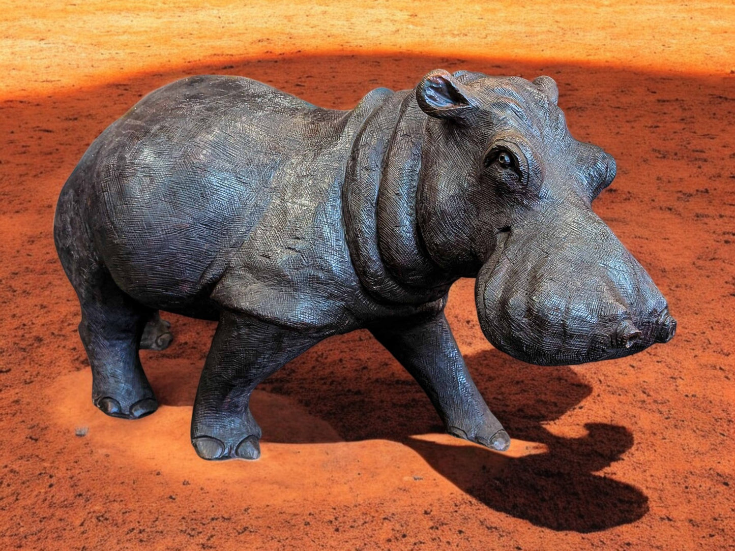 Hand-Carved Ironwood Hippopotamus Sculpture