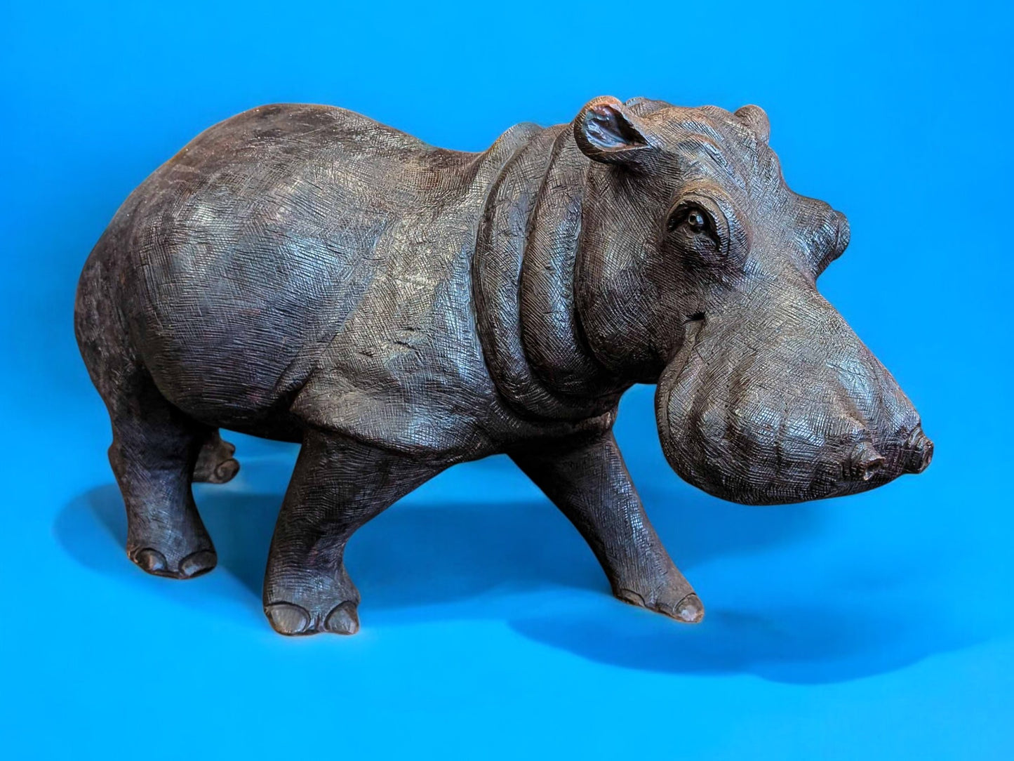 Hand-Carved Ironwood Hippopotamus Sculpture