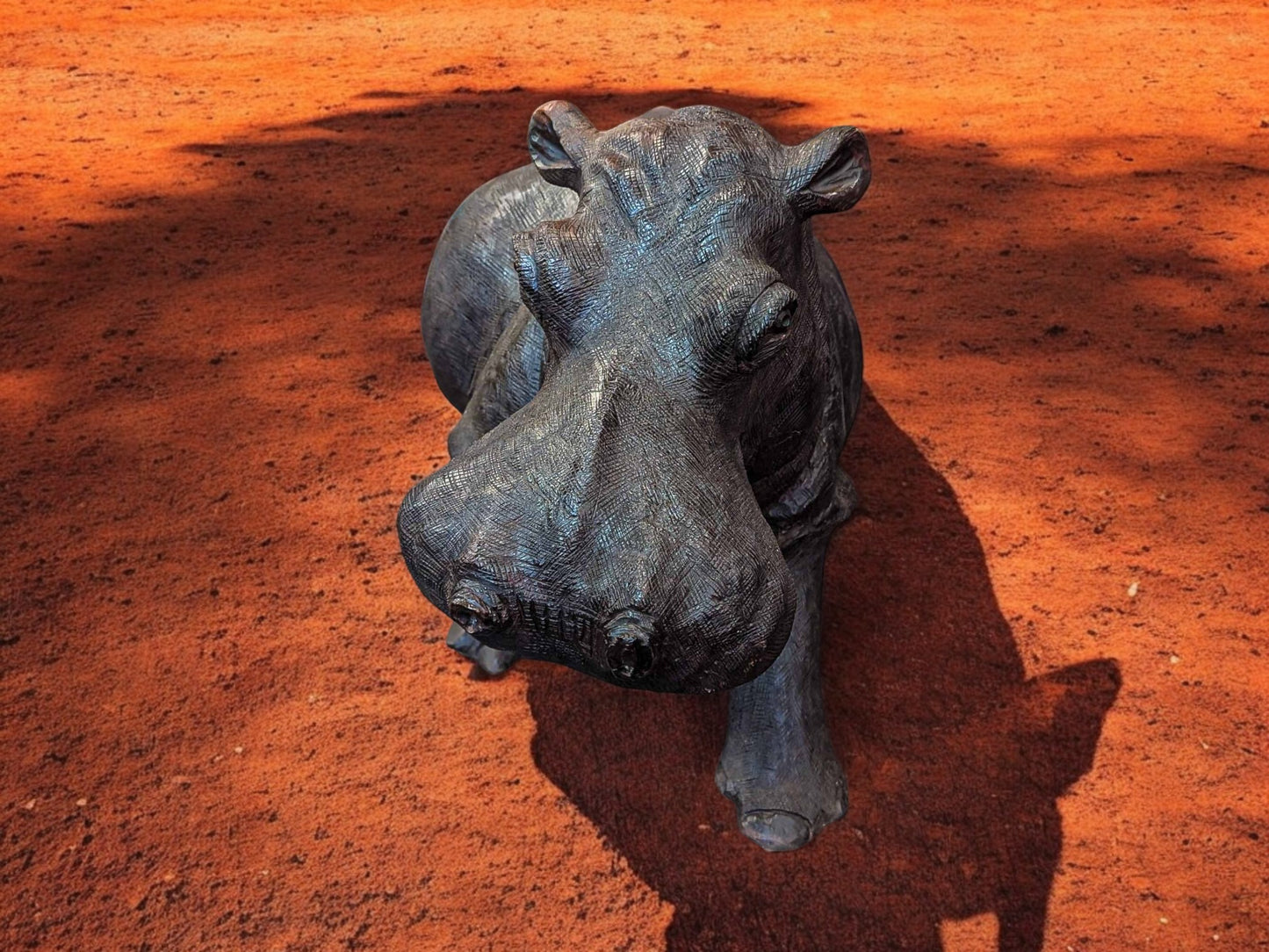 Hand-Carved Ironwood Hippopotamus Sculpture