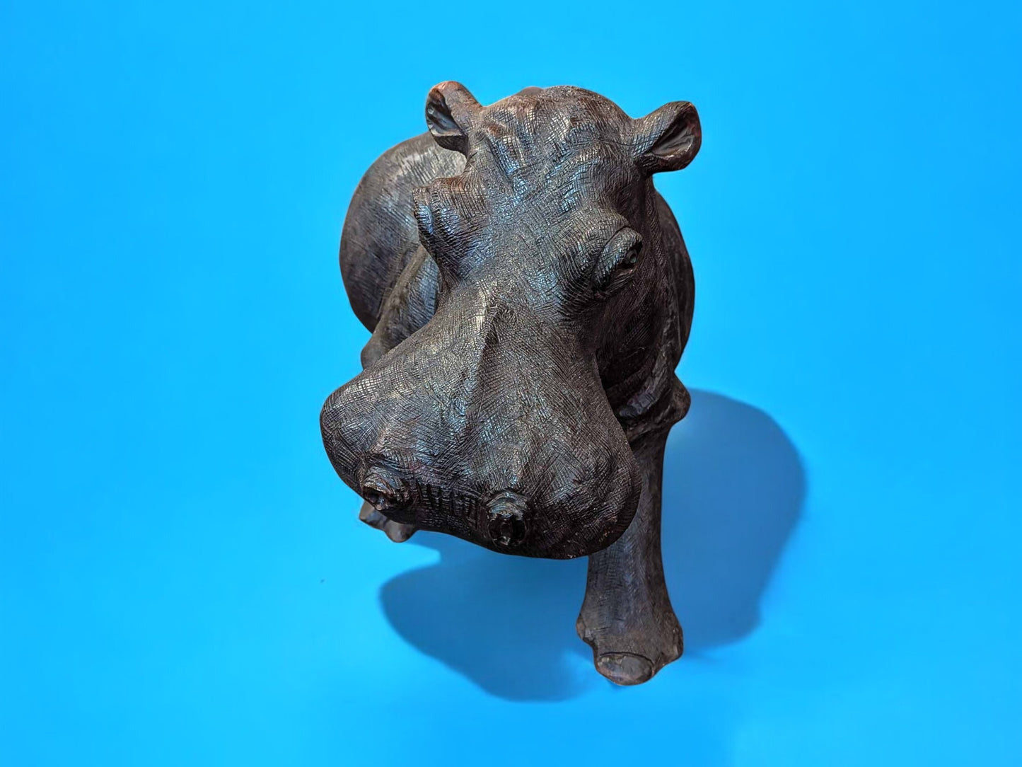 Hand-Carved Ironwood Hippopotamus Sculpture