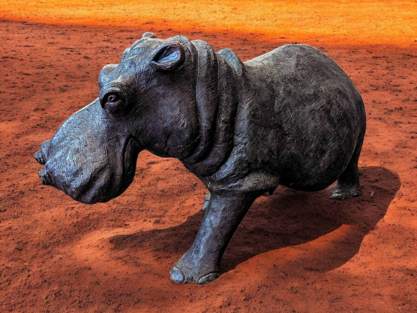 Hand-Carved Ironwood Hippopotamus Sculpture