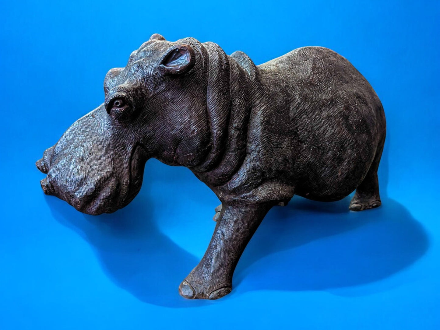 Hand-Carved Ironwood Hippopotamus Sculpture