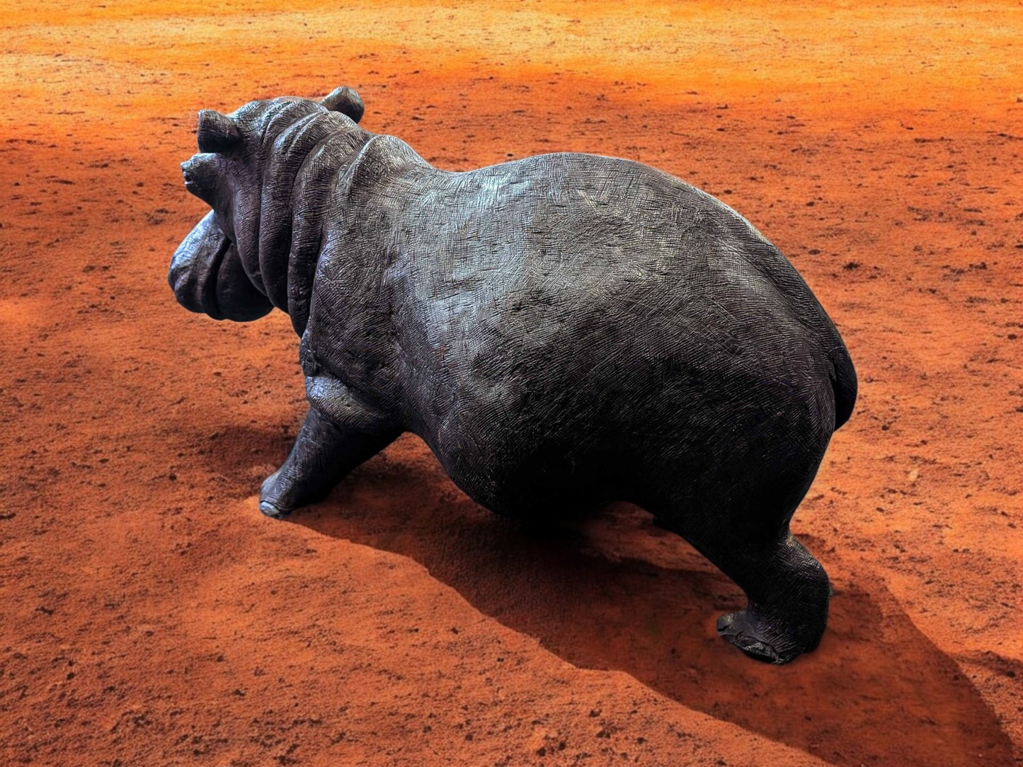 Hand-Carved Ironwood Hippopotamus Sculpture