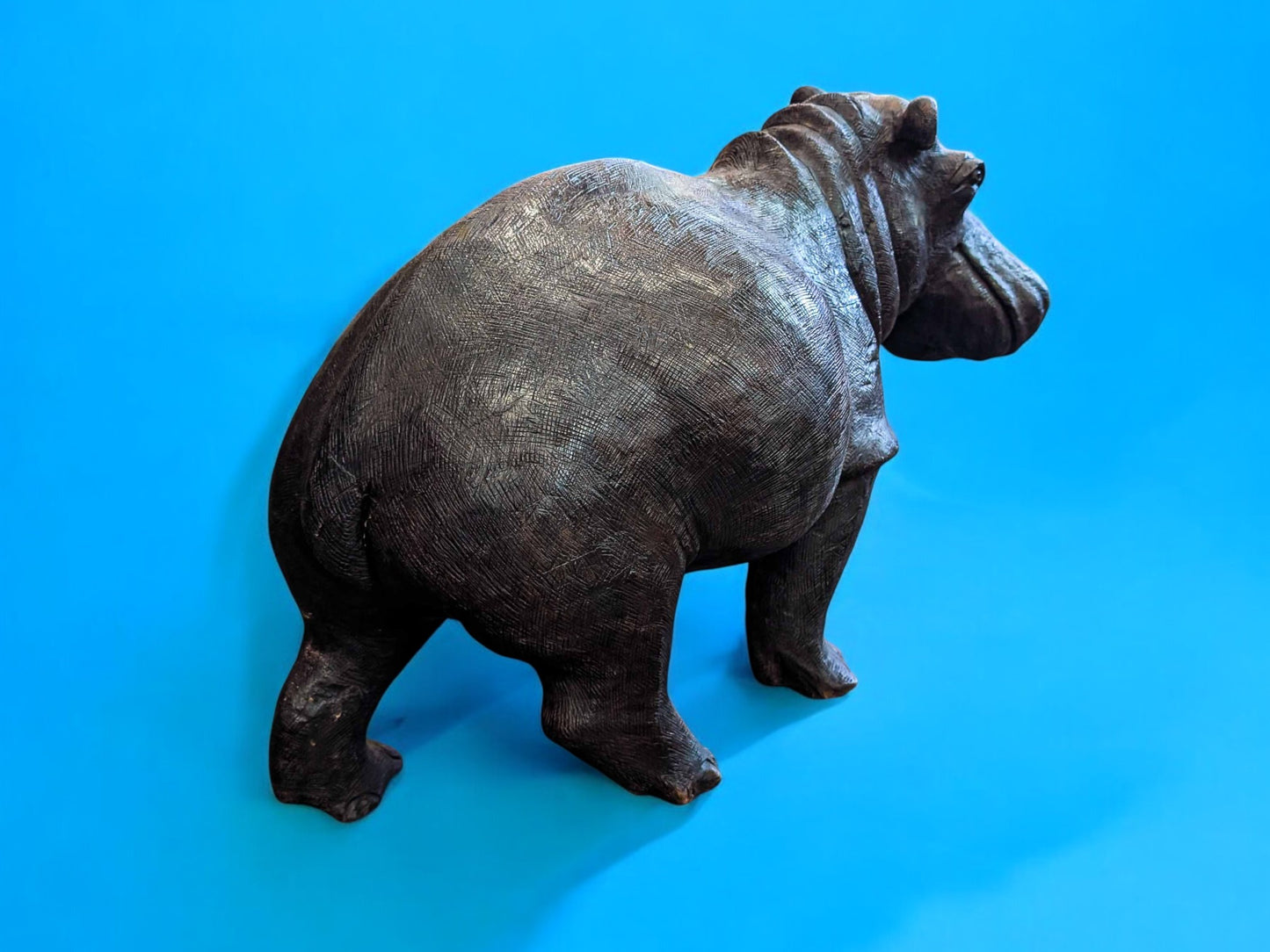 Hand-Carved Ironwood Hippopotamus Sculpture