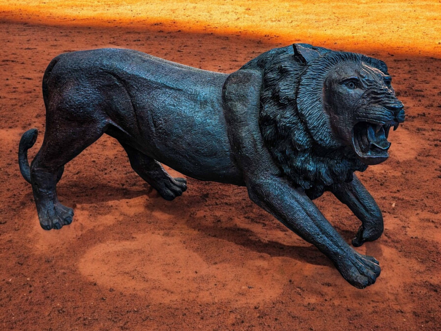 Hand-Carved 39" Ironwood Lion Sculpture