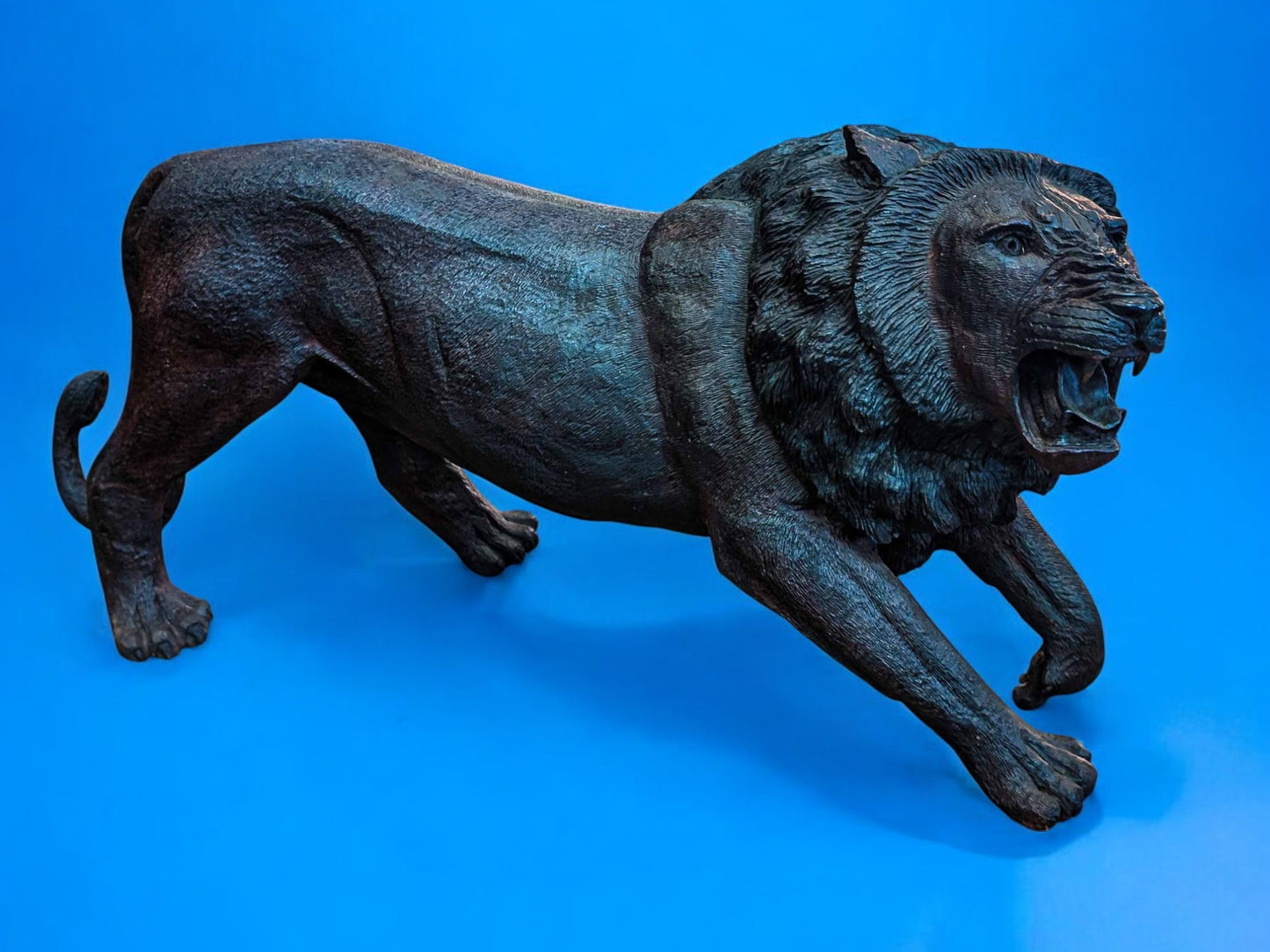 Hand-Carved 39" Ironwood Lion Sculpture