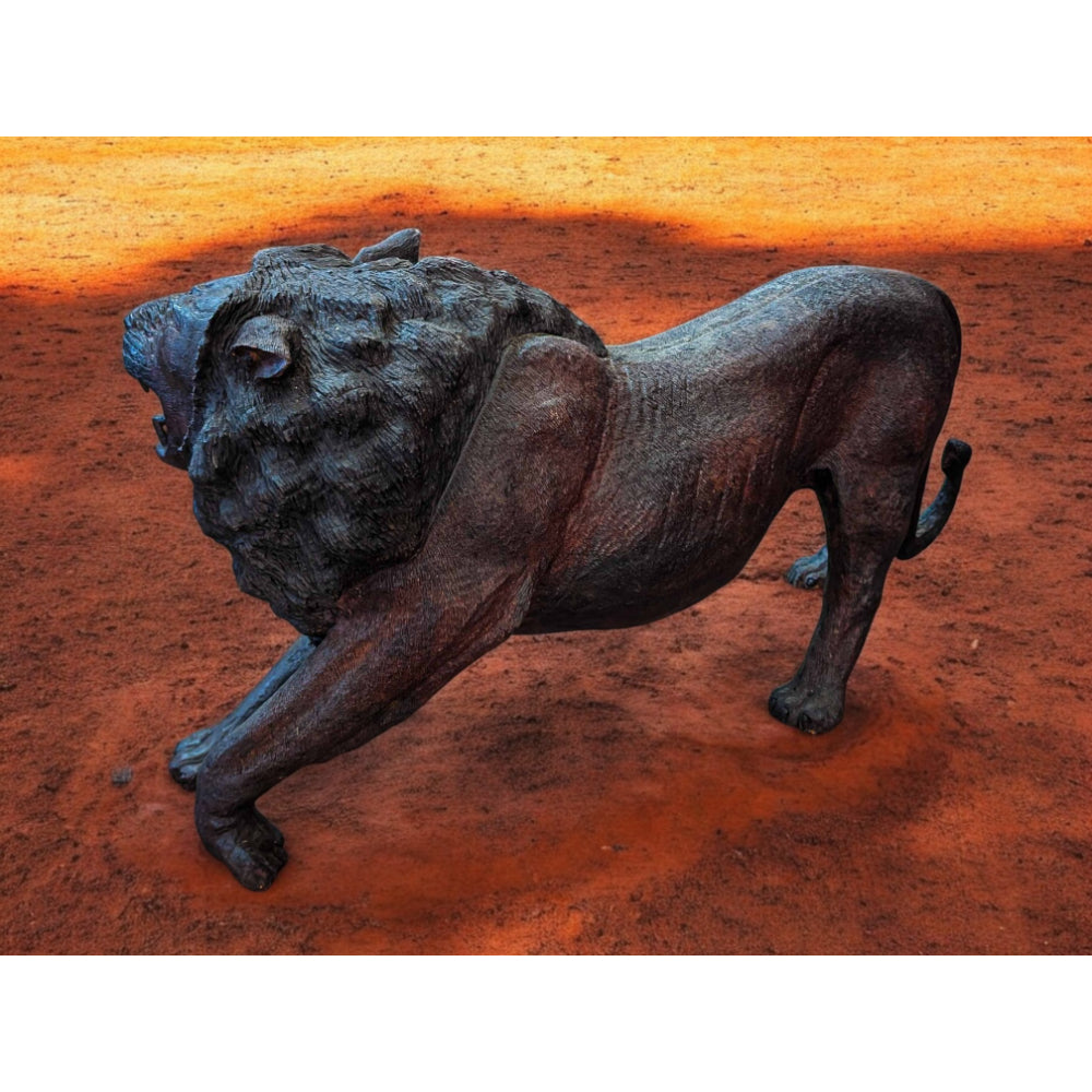 Hand-Carved 39" Ironwood Lion Carving