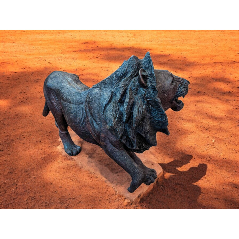 Hand-Carved 39" Ironwood Lion Carving
