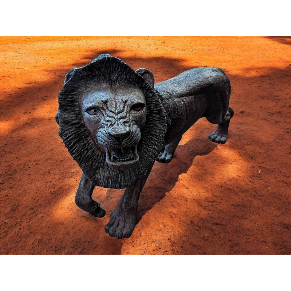 Hand-Carved 39" Ironwood Lion Carving