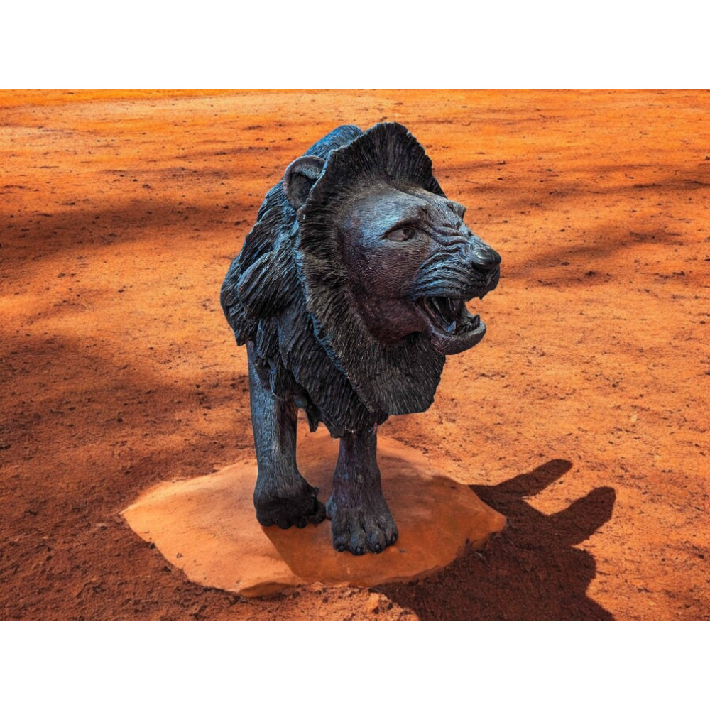 Hand-Carved 39" Ironwood Lion Carving