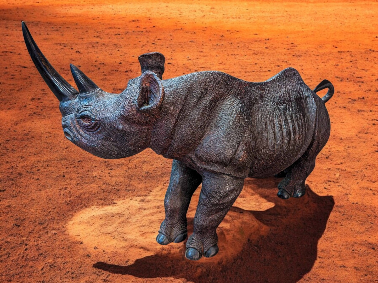 Hand-Carved 16" Ironwood Rhinoceros Sculpture