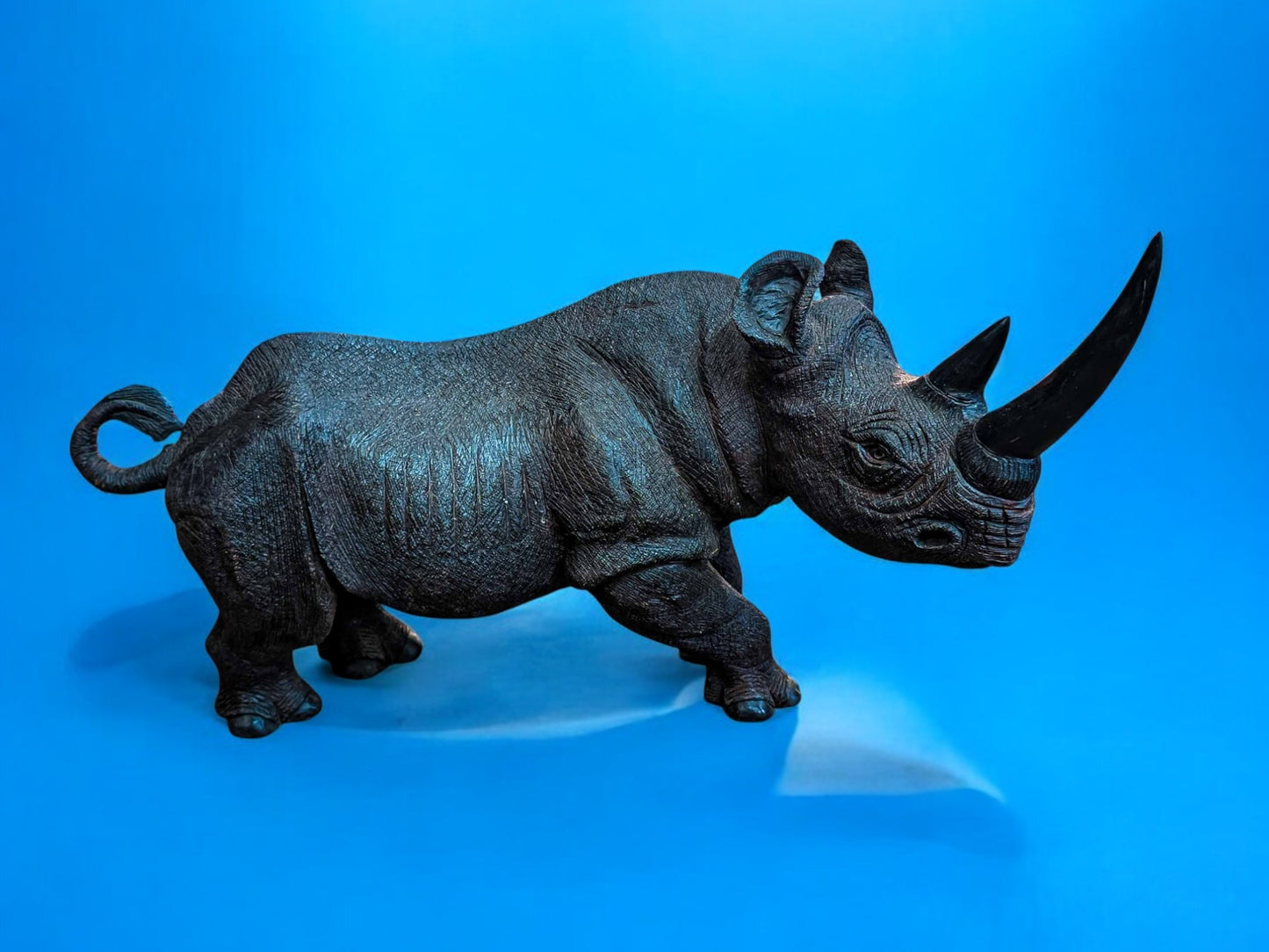 Hand-Carved 16" Ironwood Rhinoceros Sculpture