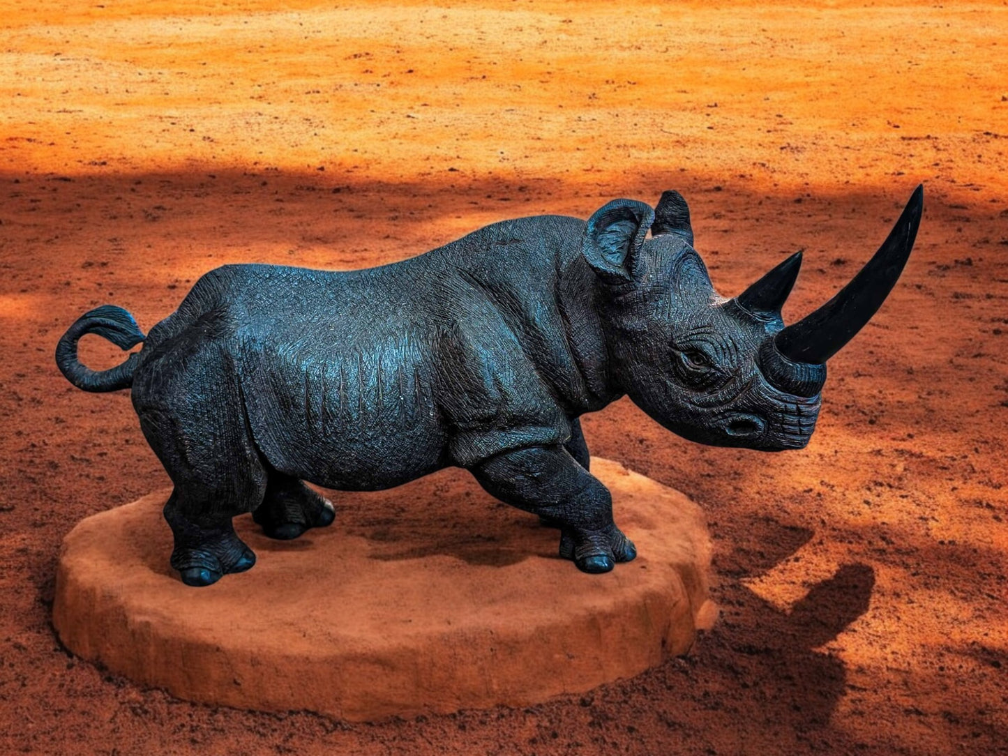 Hand-Carved 16" Ironwood Rhinoceros Sculpture