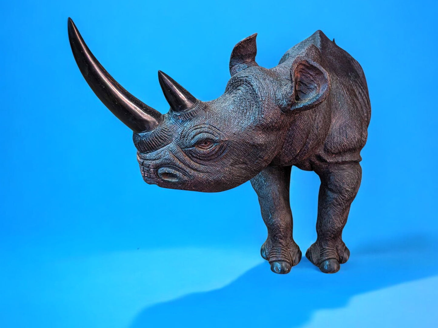 Hand-Carved 16" Ironwood Rhinoceros Sculpture