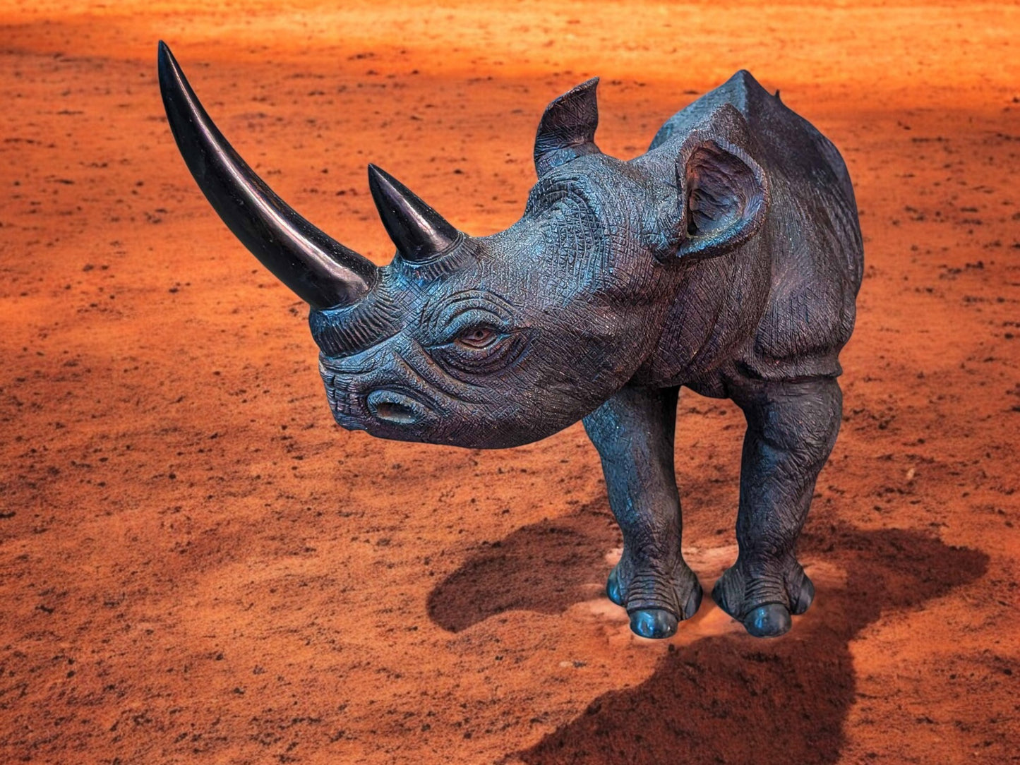 Hand-Carved 16" Ironwood Rhinoceros Sculpture