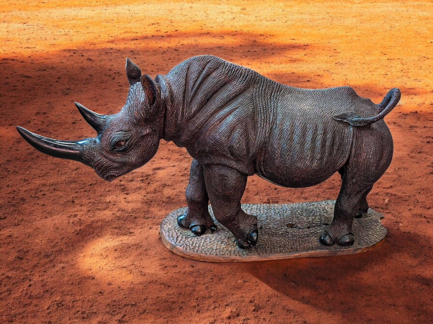 Hand-Carved 39" Ironwood Rhinoceros Sculpture