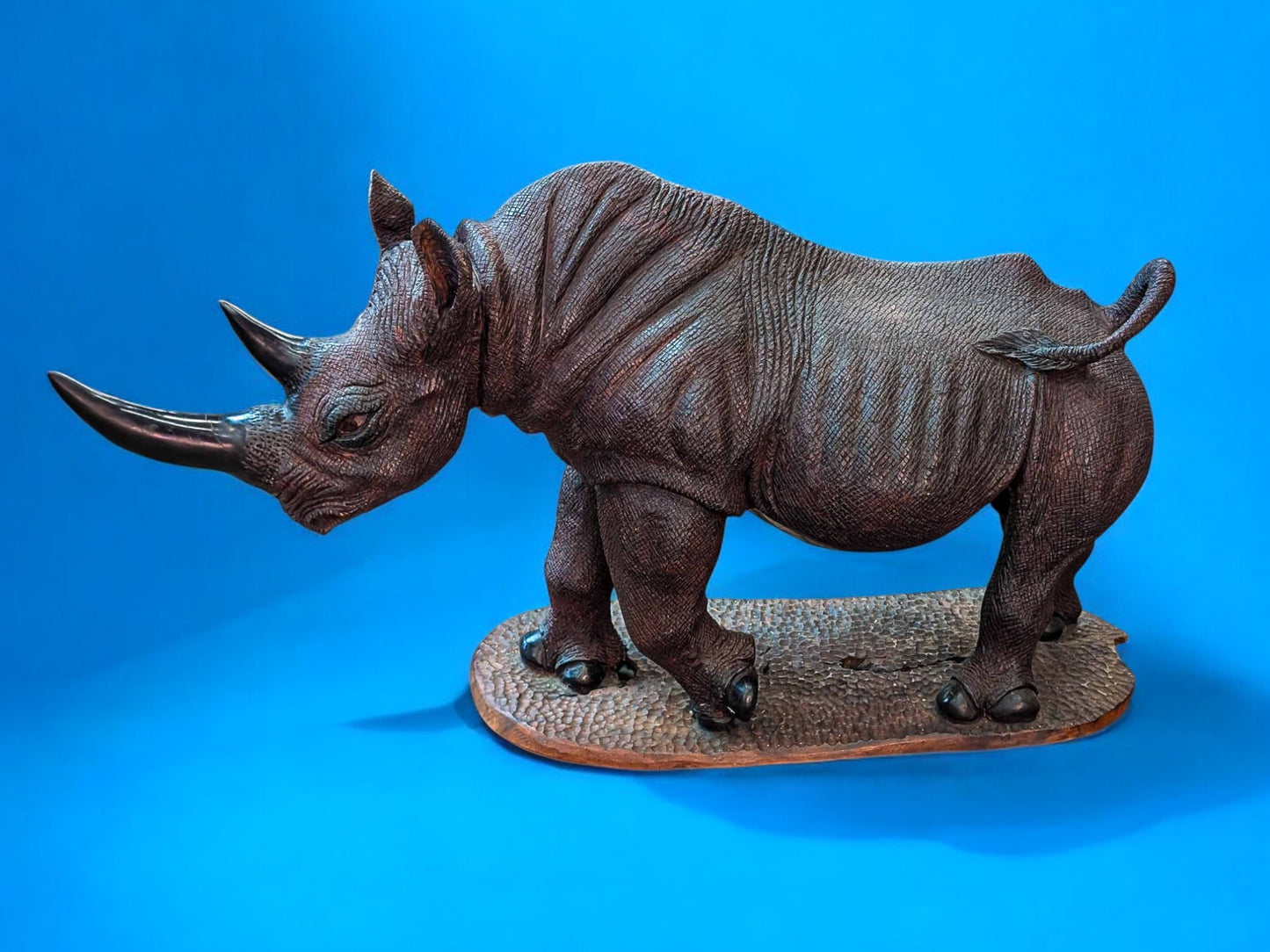 Hand-Carved 39" Ironwood Rhinoceros Sculpture