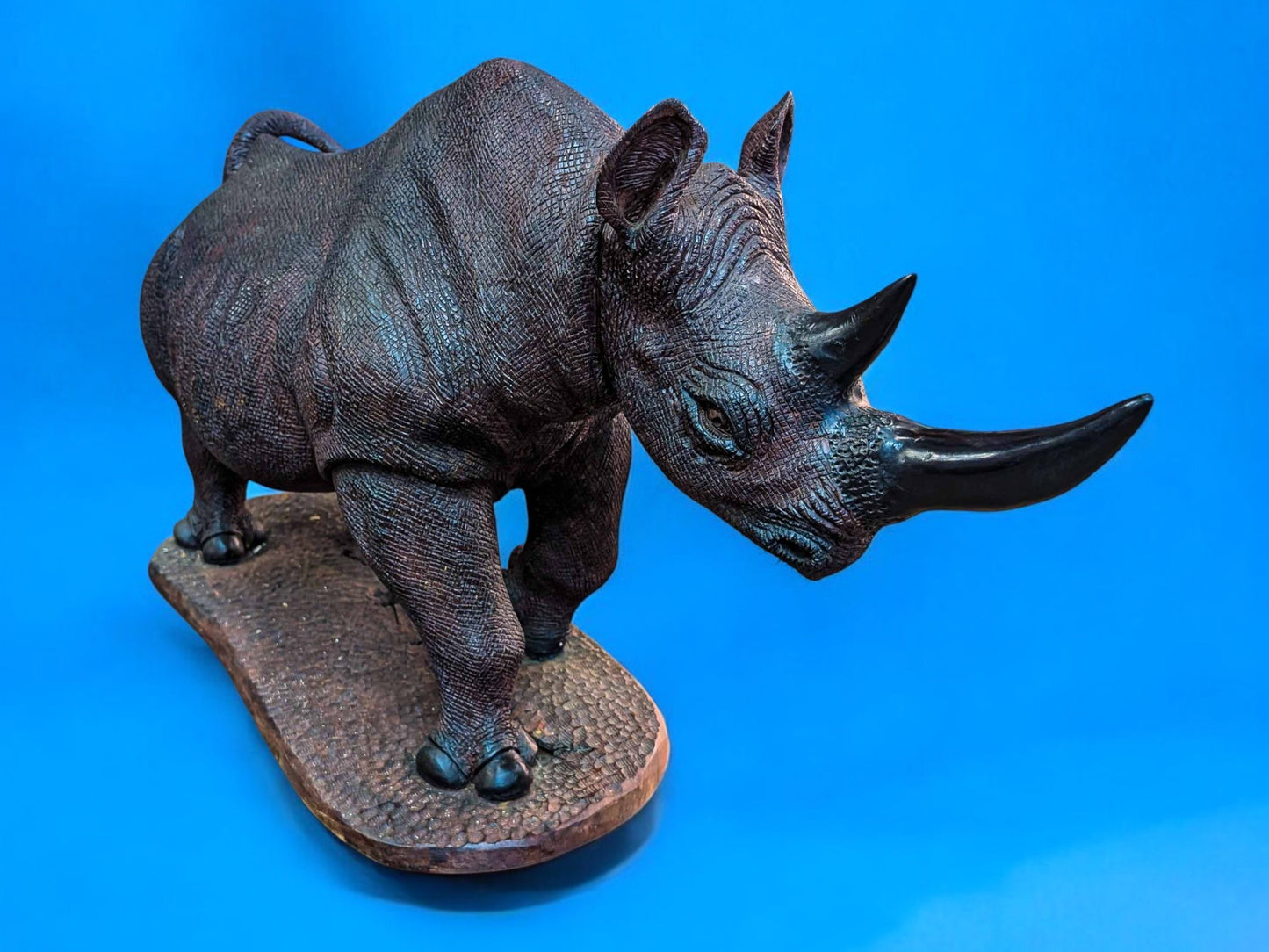 Hand-Carved 39" Ironwood Rhinoceros Sculpture