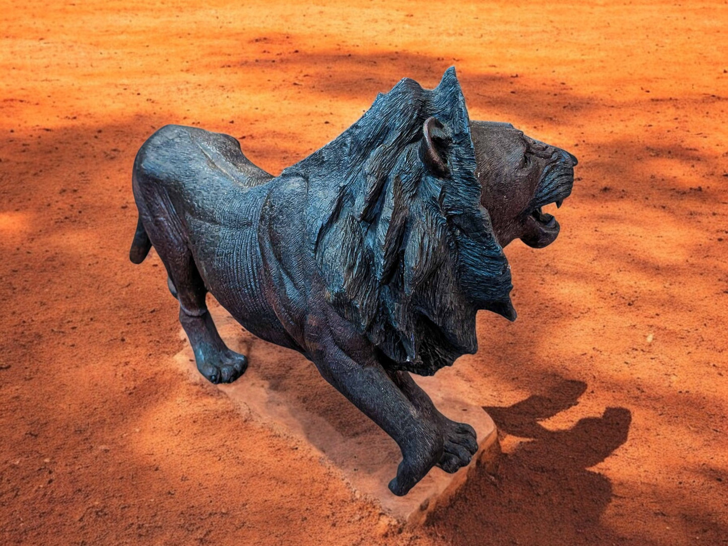 Hand-Carved 39" Ironwood Lion Sculpture